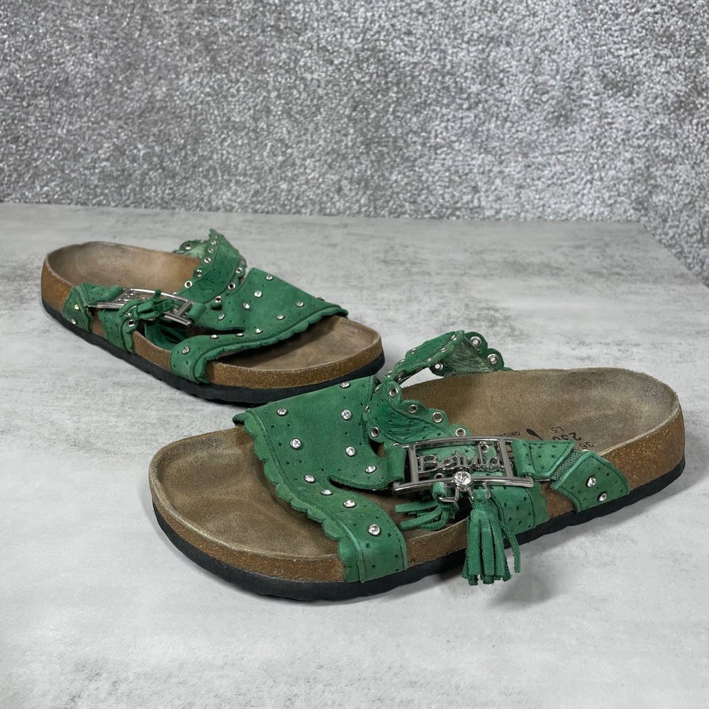 Birkenstock Betula Sandals Womens Size 5 Rhinestone Tassel Suede Scalloped Boho